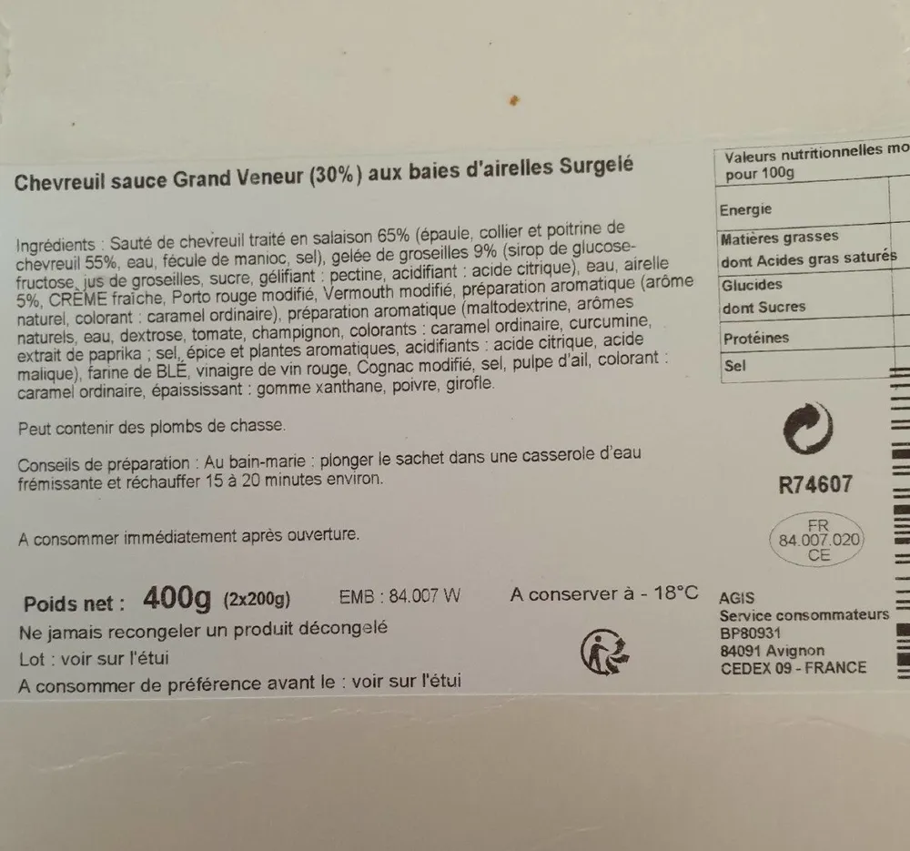Chevreuil sauce grand veneur