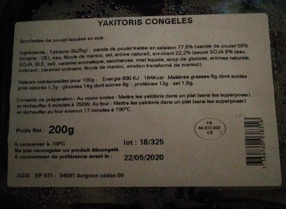 Yakitiris congelés