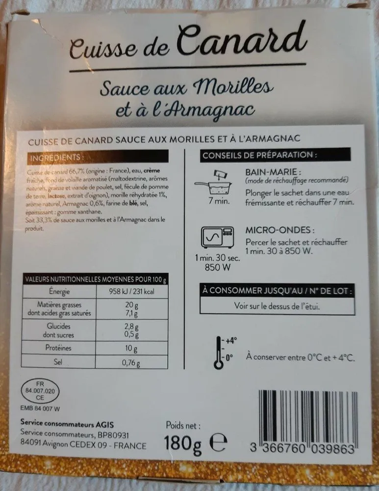 Cuisse de canard Sauce aux morilles et à l'Armagnac