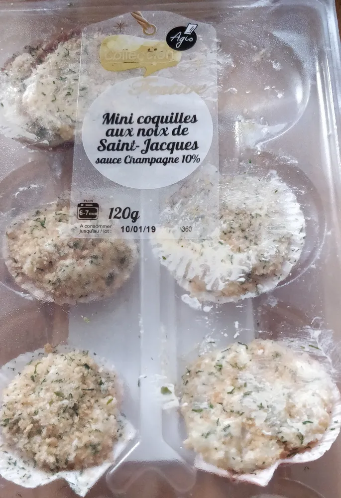Mini coquilles aux noix de saint Jacques. sauce champagne 10%