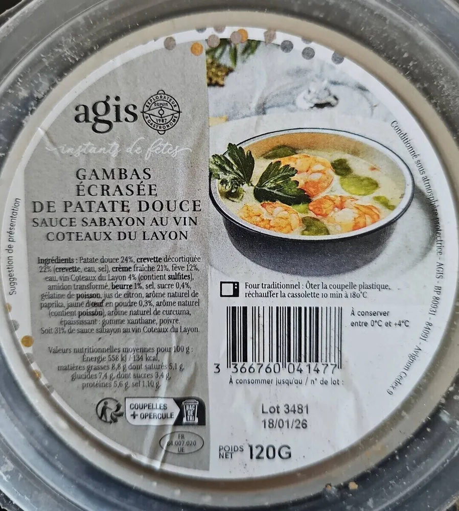 Gambas écrasée de patate douce sauce Sabayon