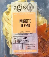 Paupiette de veau et sauce tomate, pâtes cuites aux œufs