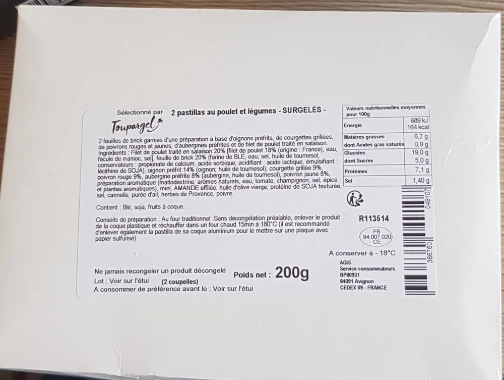 Pastillas au poulet et legumes