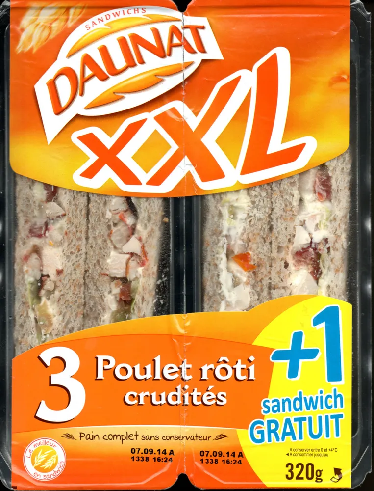 XXL 3 poulet roti crudités + 1 gratuit