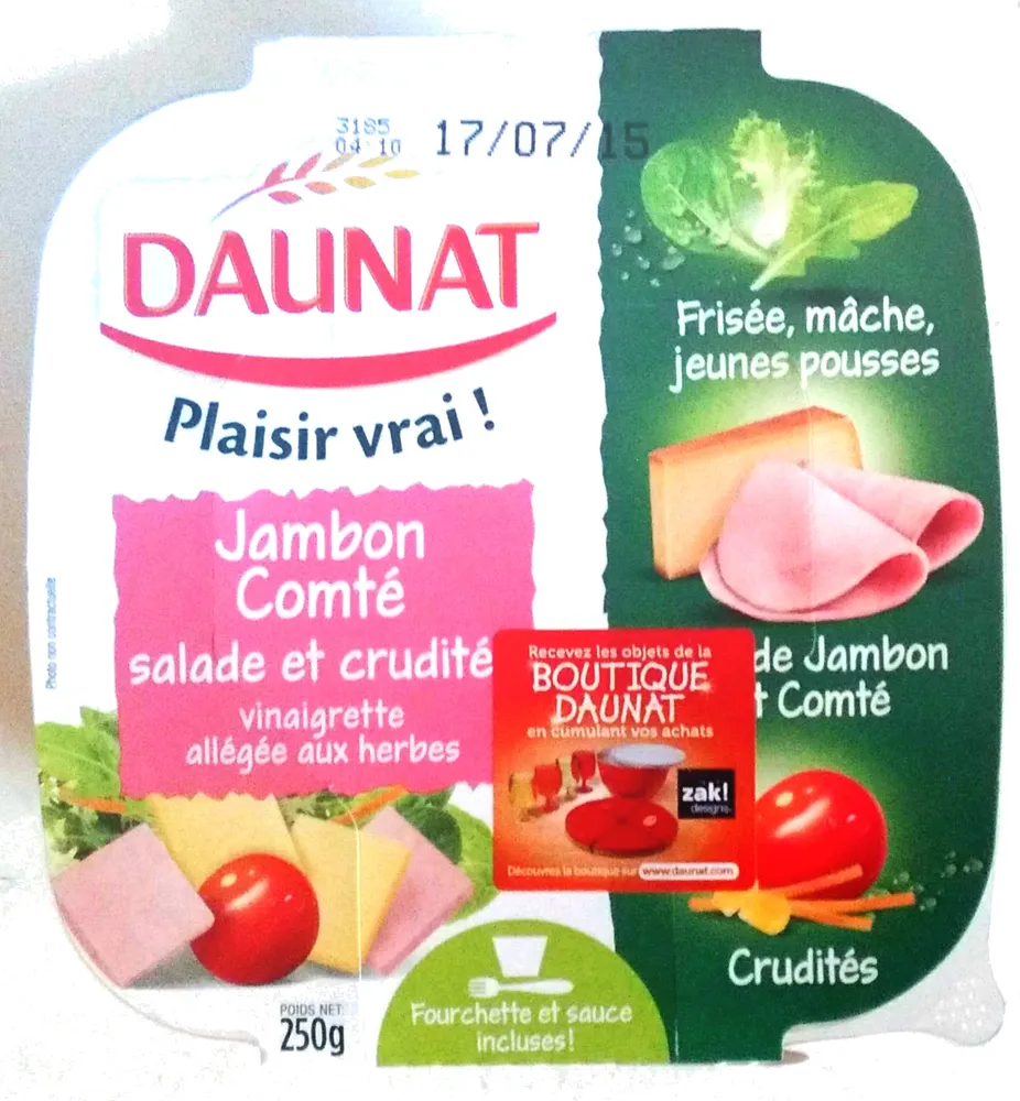 Jambon Comté salade et crudité vinaigrette allégée aux herbes