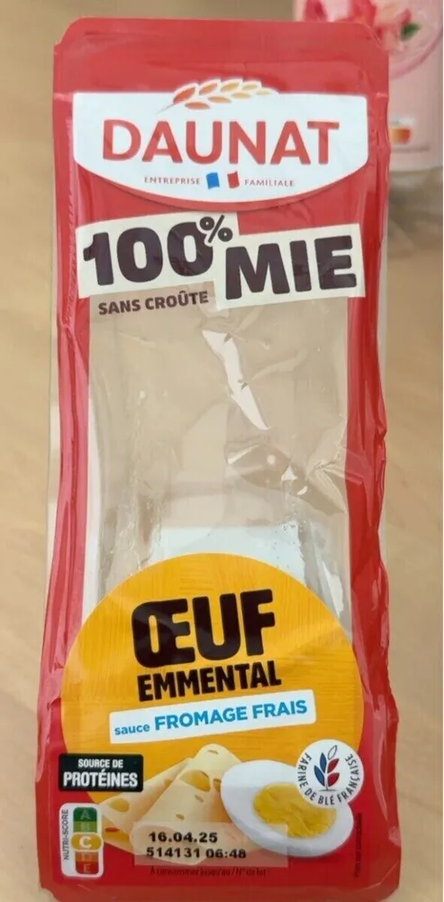 100% MIE SANS CROÛTE ŒUF EMMENTAL SAUCE FROMAGE FRAIS