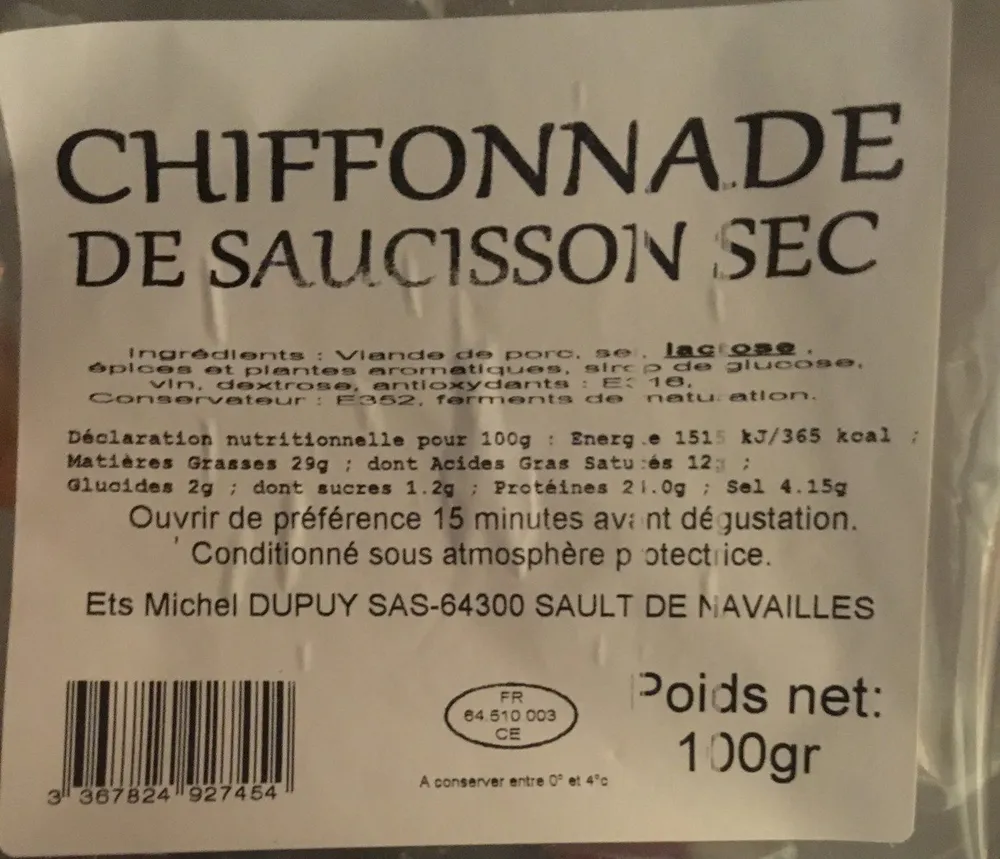 Chiffonade de saucisson sec