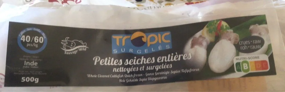 Petites seiches entières nettoyées et surgelées