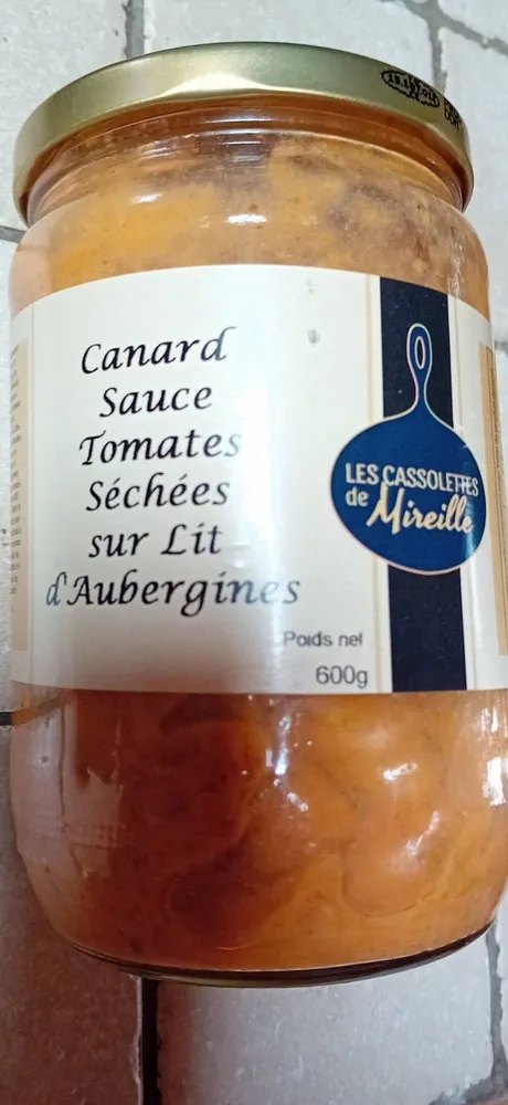 Canard sauce tomates séchées sur lit d'aubergines