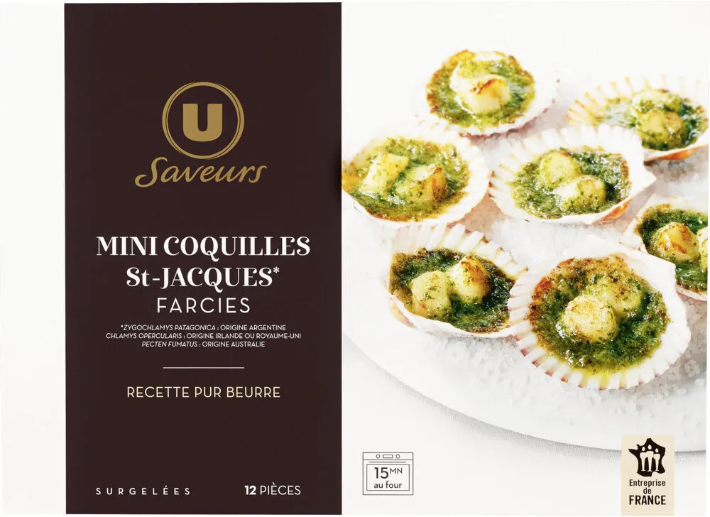 Mini coquilles St Jacques farcies beurre ail & persil , x12 ,150g