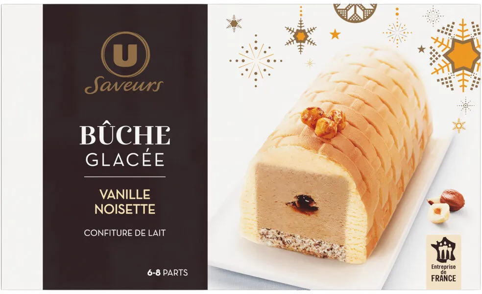 Bûche glacée saveur vanille, noisette, confiture de lait