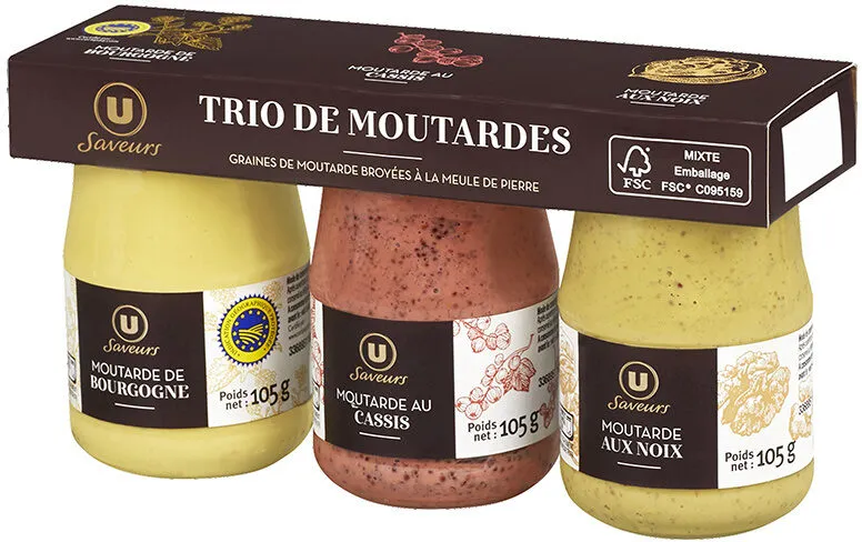 Trio de moutardes assorties : Bourgogne IGP, cassis, noix
