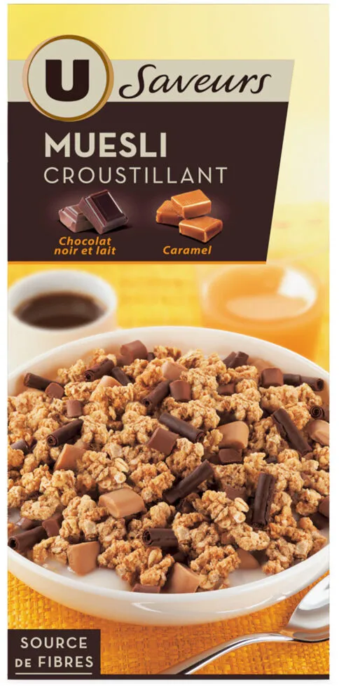 Muesli croustillant chocolat au lait et chocolat noir caramel