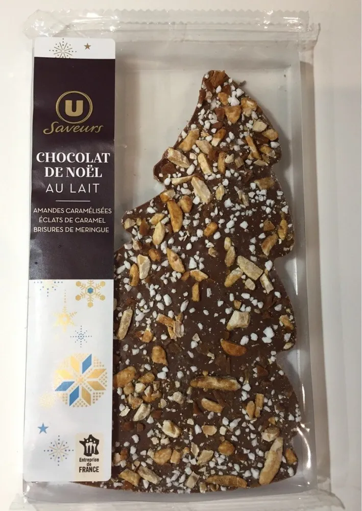 Tablette de chocolat lait de Noël amandes, caramel et meringue