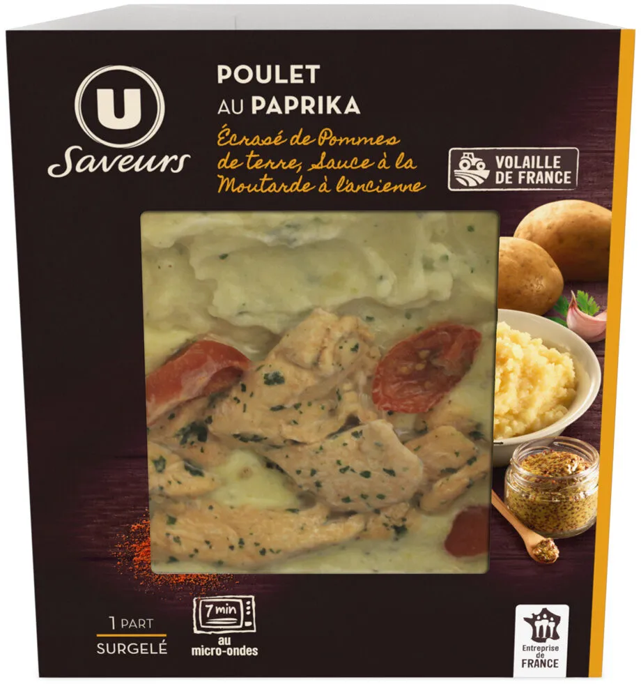Poulet au paprika écrasé de pomme de terre sauce à la moutarde à l'ancienne surgelé