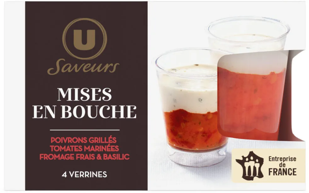 Mises en bouche poivrons grillés, tomates marinées, fromage frais, 4 verrines - 160g