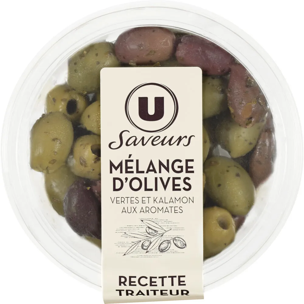 Mélanges d'olives vertes et kalamon aux arômates 150g