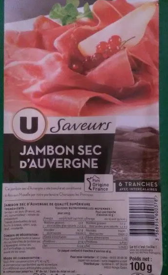 Jambon d'Auvergne IGP - x6 tranches, 100g