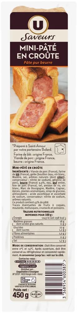 Mini paté en croûte pâte pur beurre , 450g