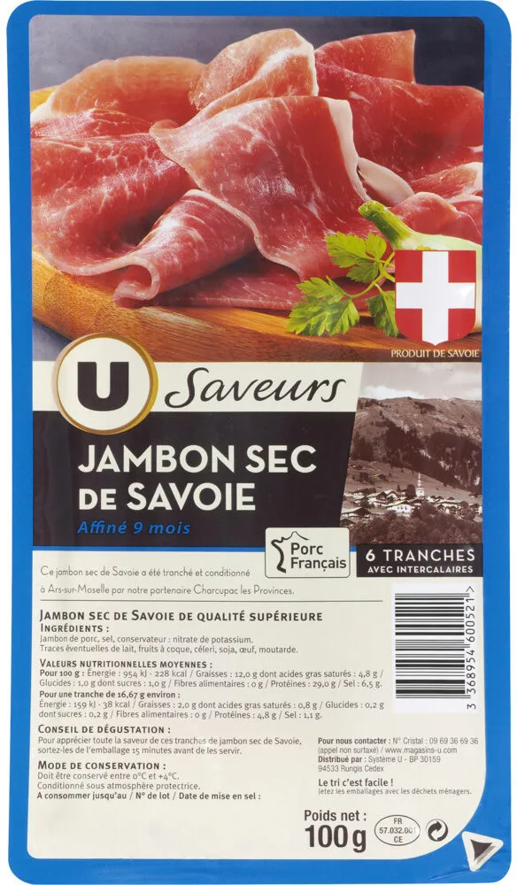 Jambon sec de Savoie - x6 tranches, 100g