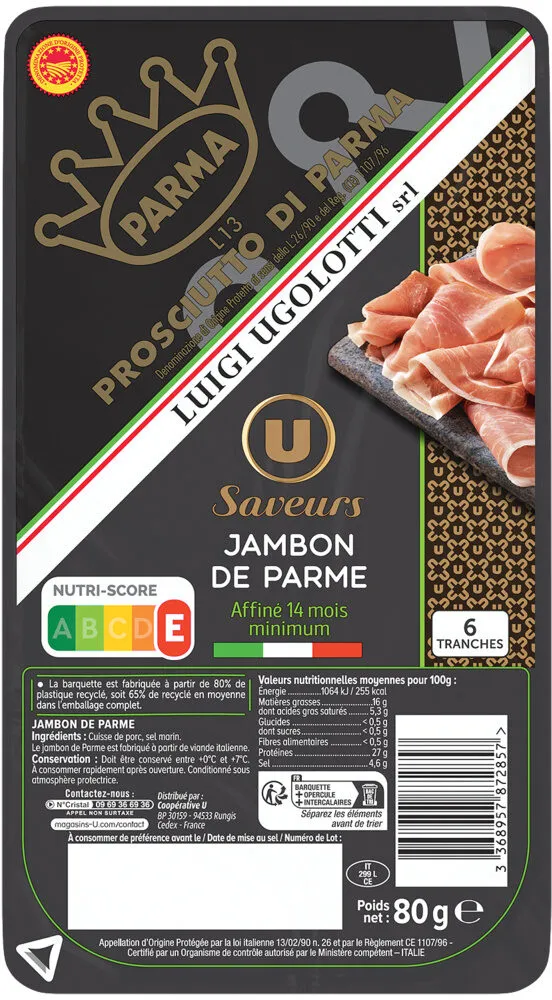 Jambon de Parme - x6 tranches, 80g