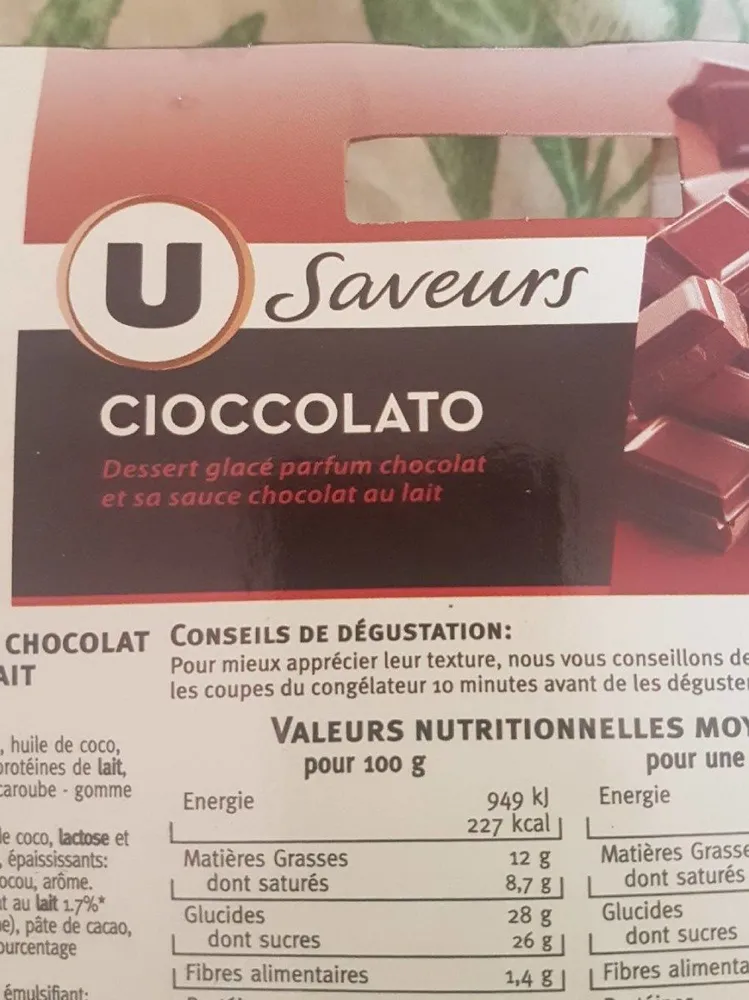 Coupes Glacées Cioccolato U Saveurs, 2x180ml
