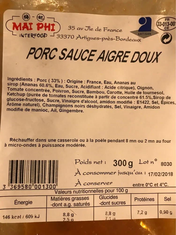 Porc dauce aigre doux