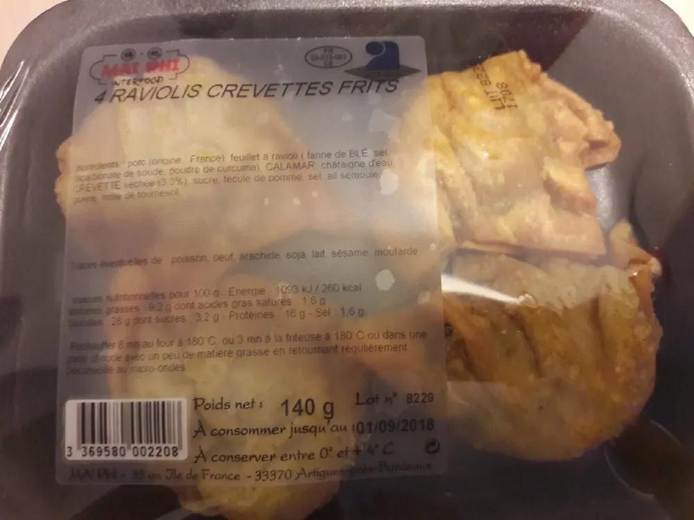 4 raviolis crevettes frits
