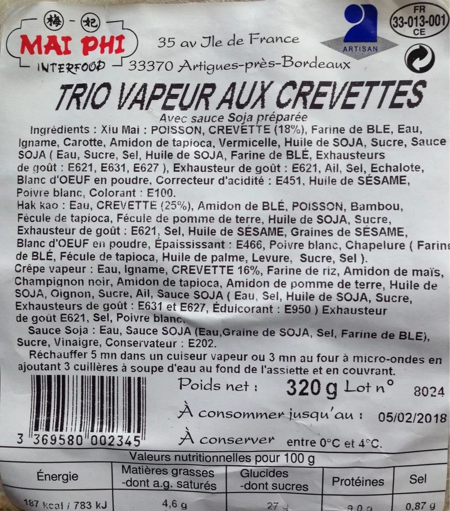 Trio vapeur aux crevettes