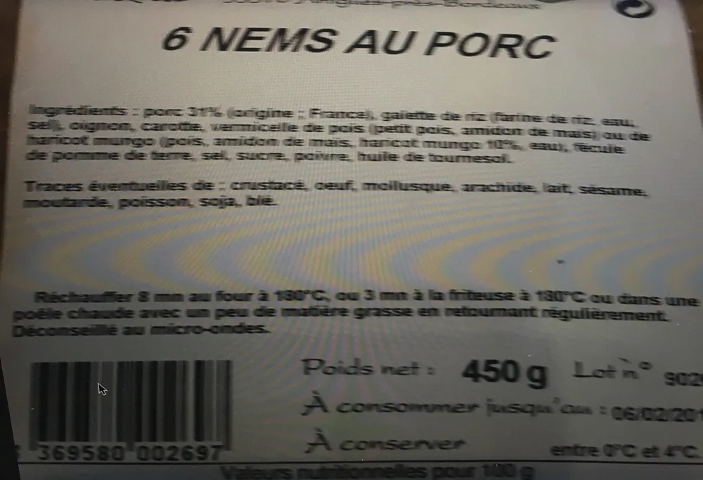 6 nems au porc