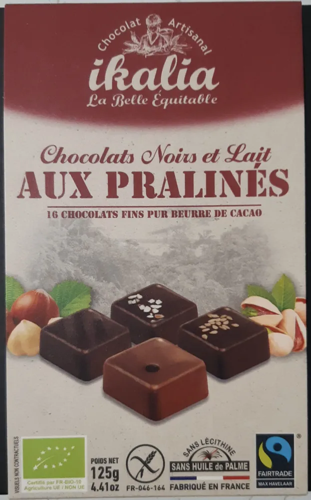 Chocolats noirs et lait aux pralinés