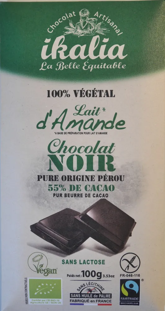 Lait d'Amande Chocolat NOIR PURE ORIGINE PÉROU 55% DE CACAO