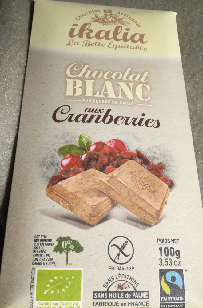 Chocolat blanc aux cranberries