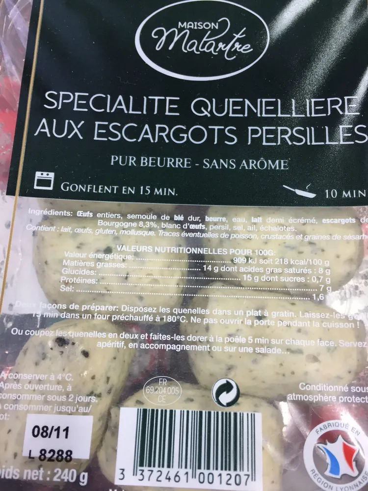 MINI SPÉCIALITÉ QUENELLIERE AUX ESCARGOTS PERSILLES