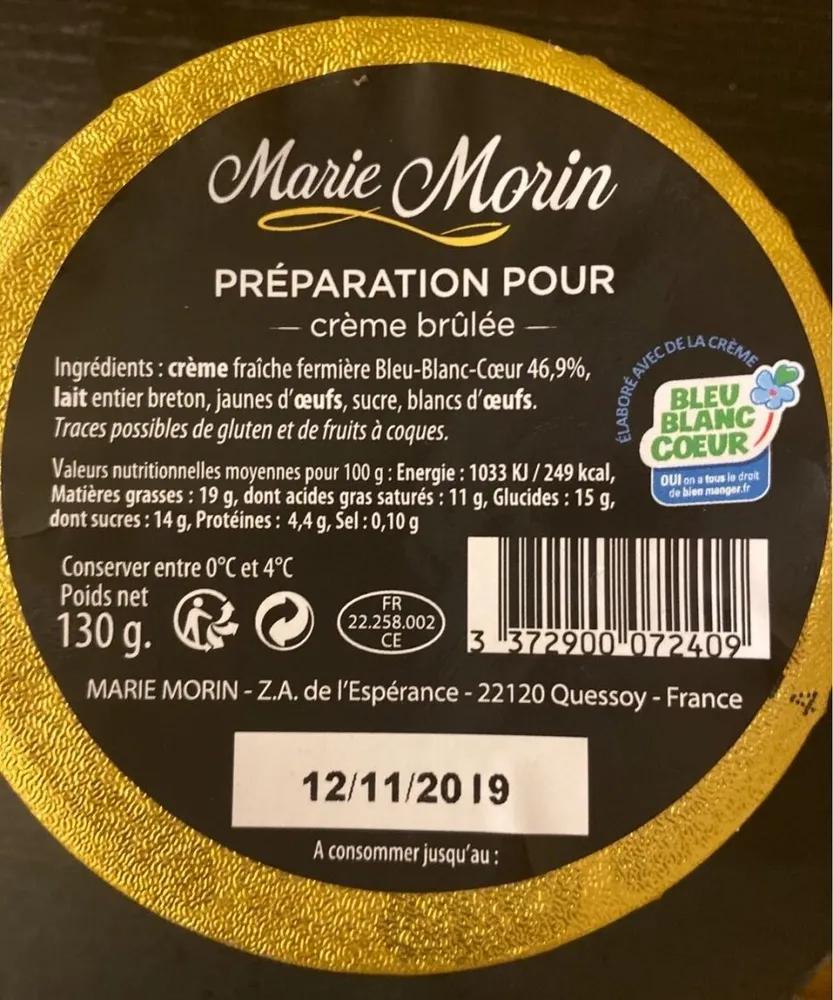 Préparation pour crème brulée