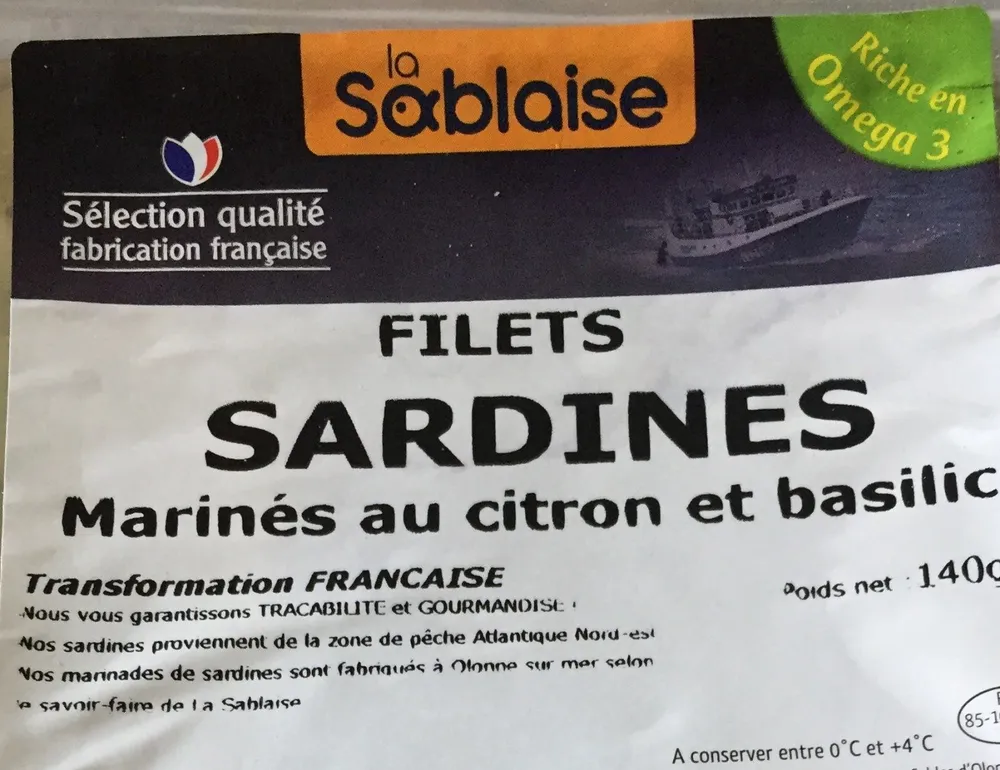 Filets sardines marines au citron et basilic