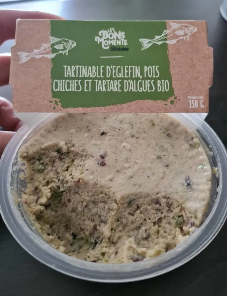 Tartinable d'eglefin, pois chiches et tartare d'algues bio