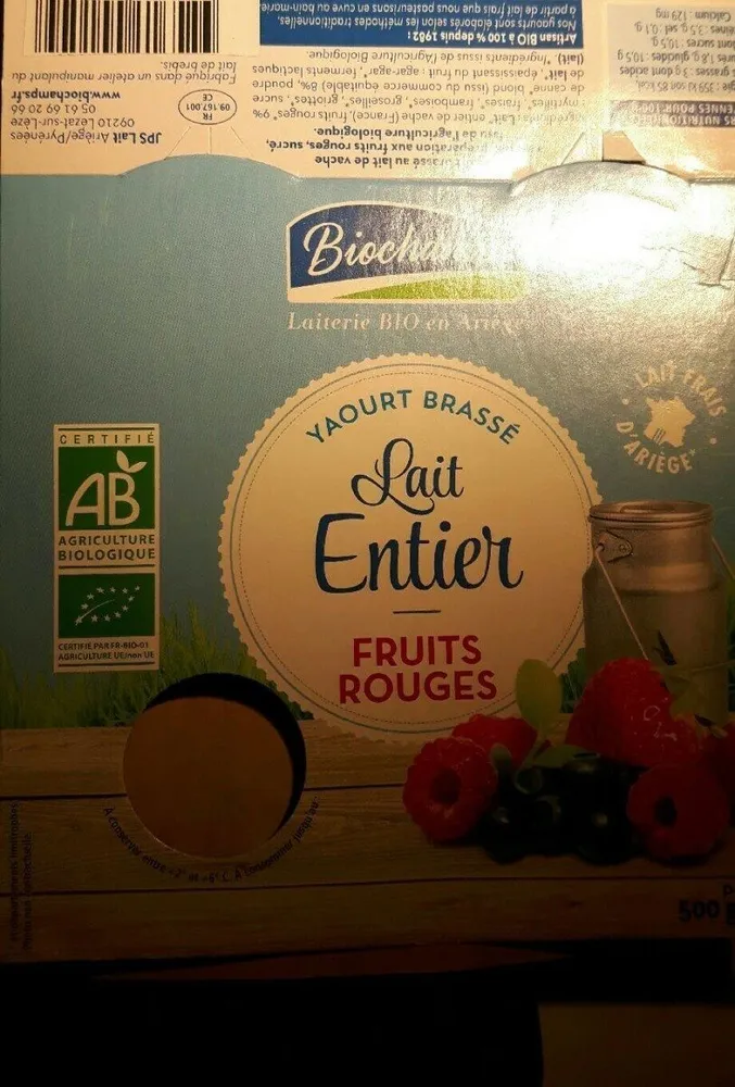 Yaourt brassé lait entier fruits rouges