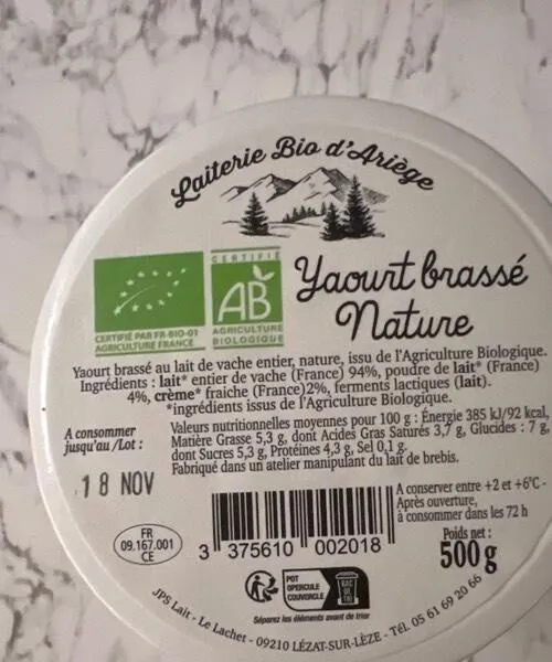 Yaourt brassé nature au lait de brebis