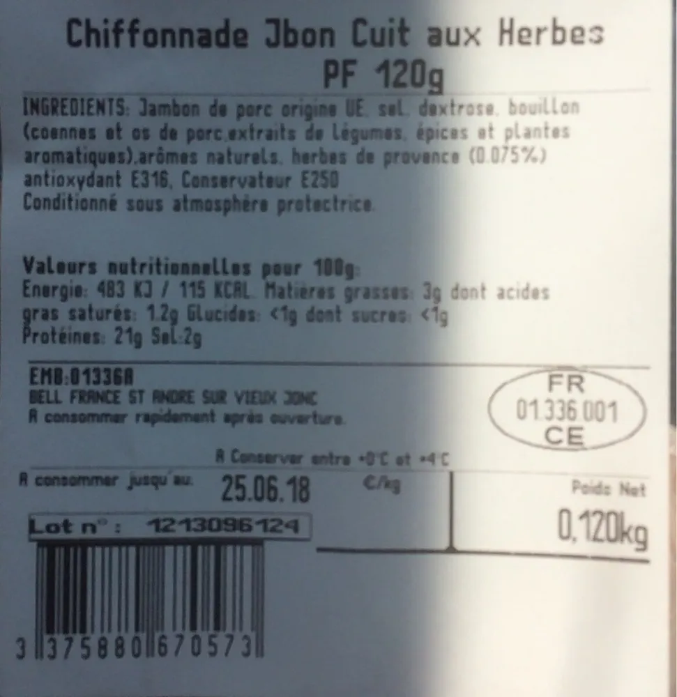 Chiffonnade Jambon Cuit aux Herbes
