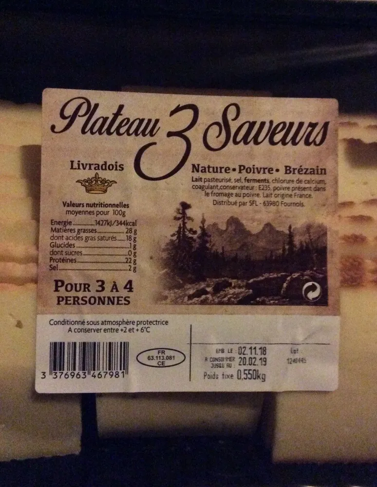 Fromage pour raclette, 3 saveurs: poivre, nature et fumée