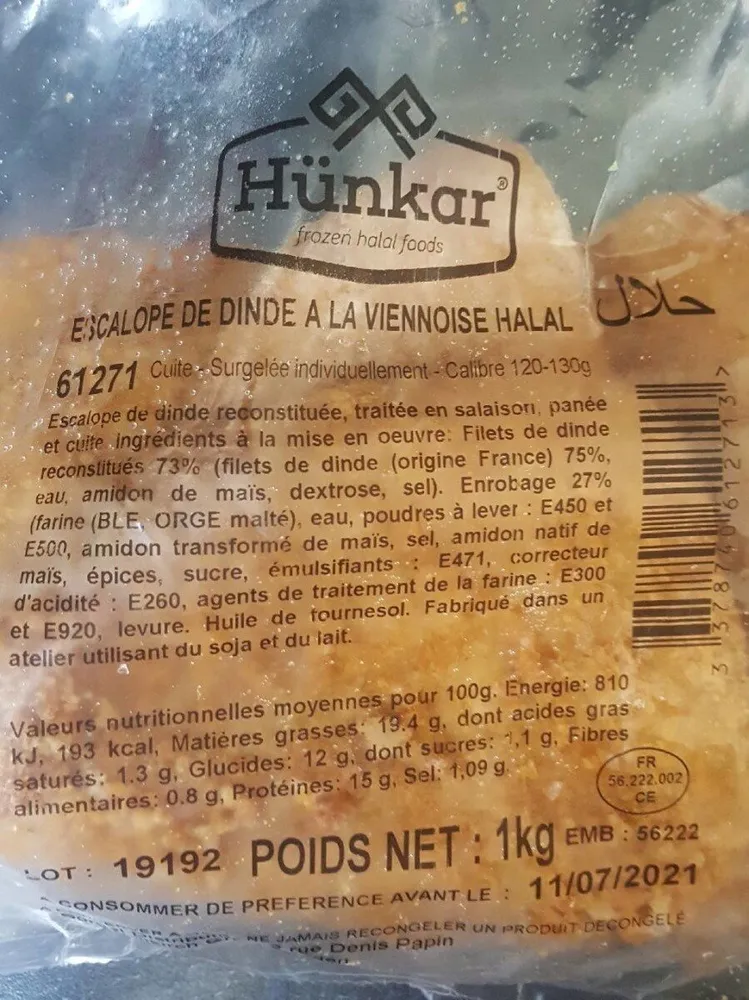 Escalope dinde viennoise halal