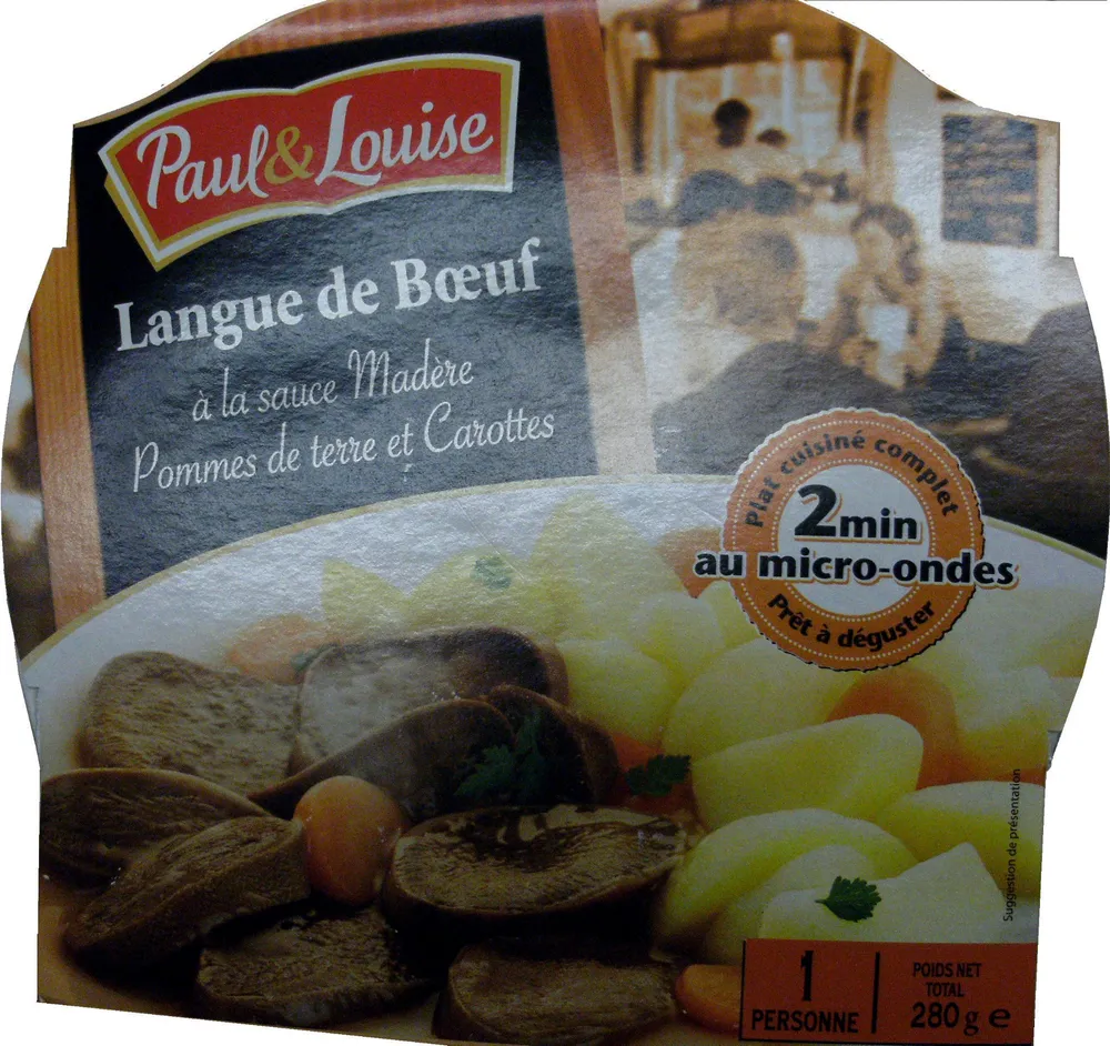 Langue de bœuf à la sauce Madère, Pommes de terre et Carottes