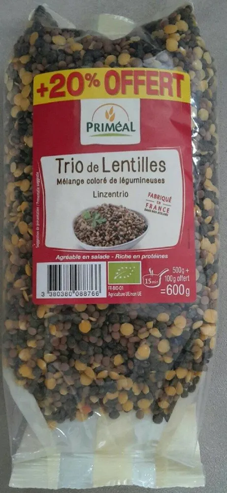 Trio de lentilles. Mélange coloré