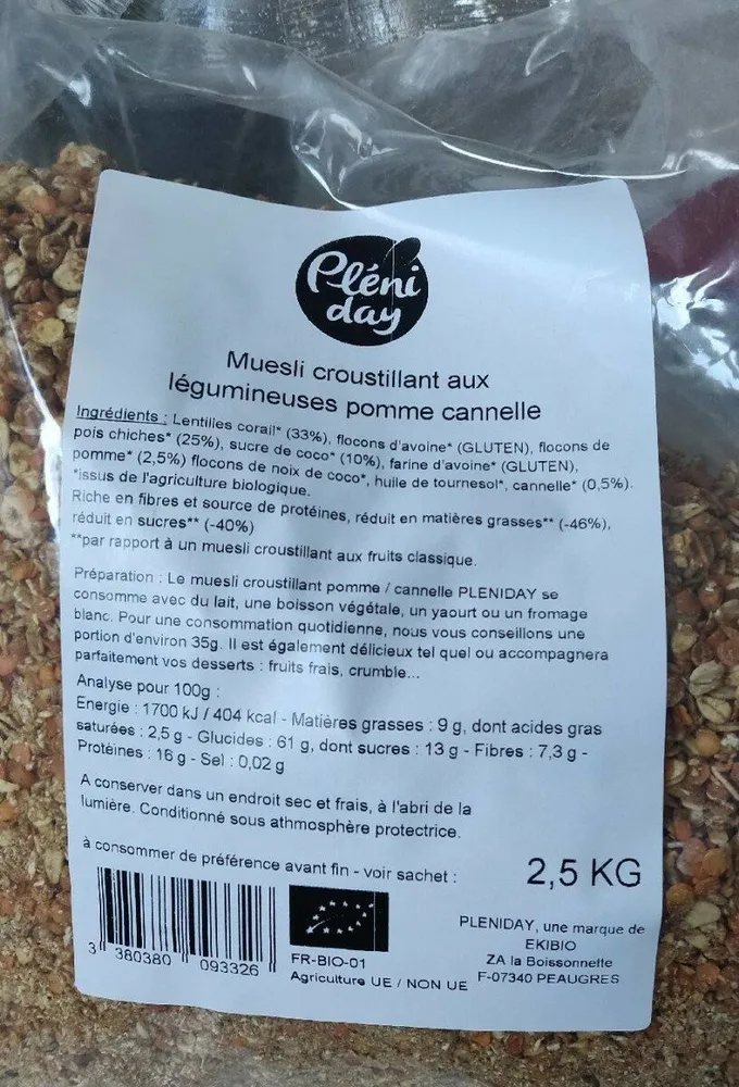 Muesli croustillant aux légumineuses pomme cannelle