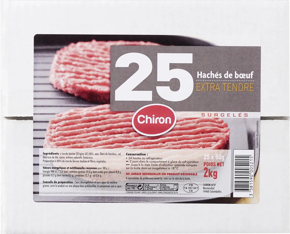 25 Hachés de bœuf EXTRA TENDRE SURGELÉS