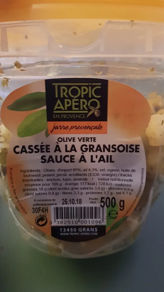Tropic apéro olives a la gransoise sauce à l'ail