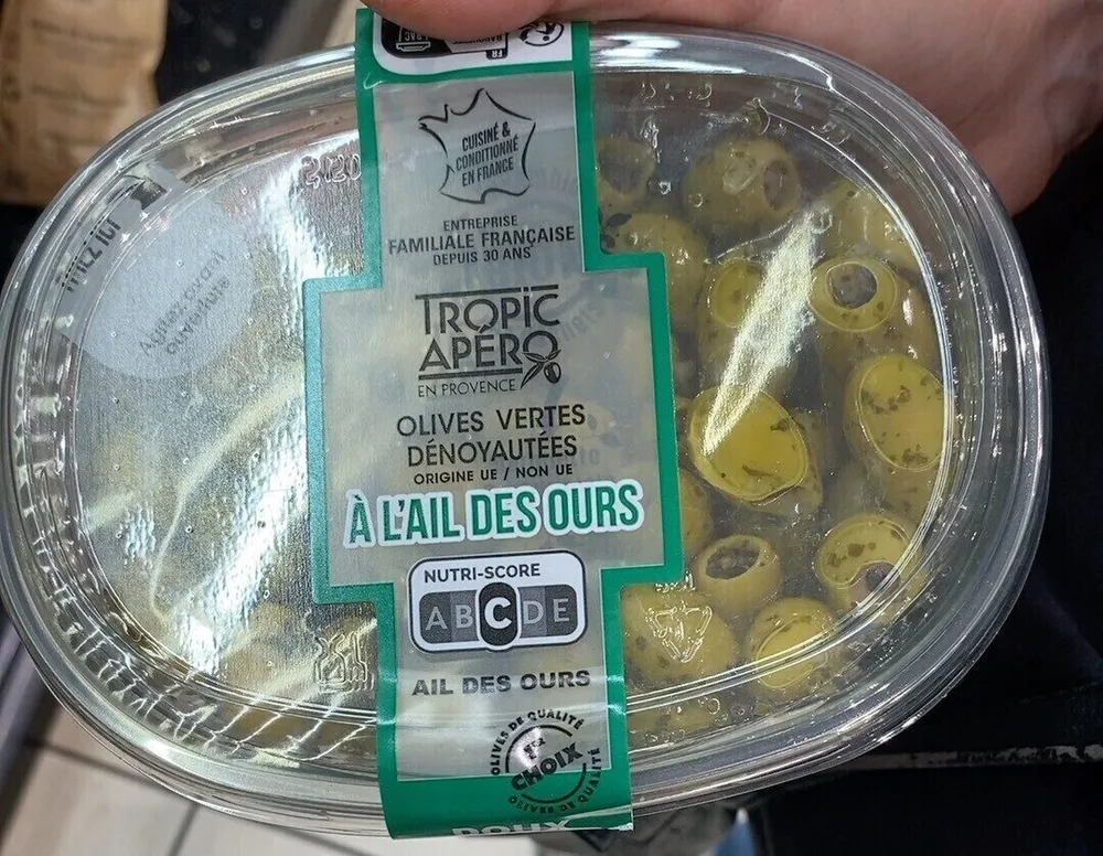 Olives vertes dénoyautées à l’ail ded ours