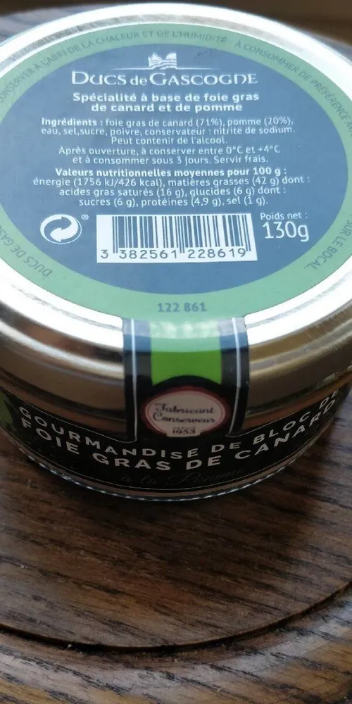 GOURMANDISE DE BLOC DE FOIE GRAS DE CANARD