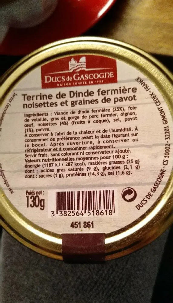 Terrine de Dinde fermière noisette et graine de pavot